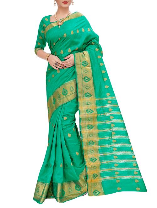 turquoise silk blend banarasi saree - 15086157 - Very Small Image - 1