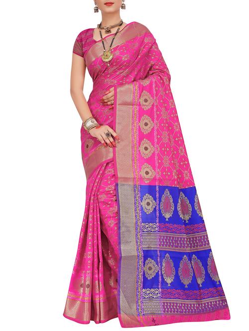 pink silk blend patola saree - 15086180 - Very Small Image - 1