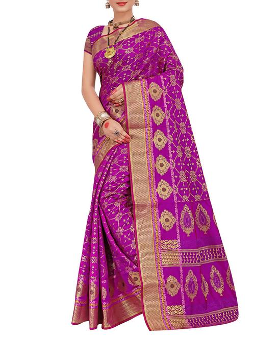 magenta silk blend patola saree - 15086181 - Very Small Image - 1