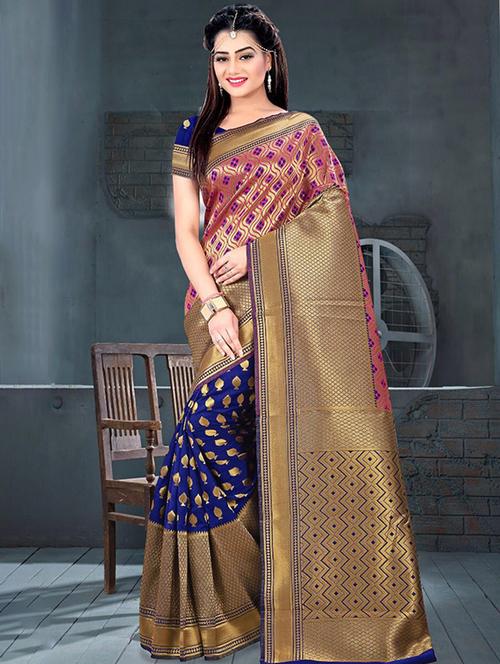 pink silk blend banarasi saree - 15086195 - Very Small Image - 1