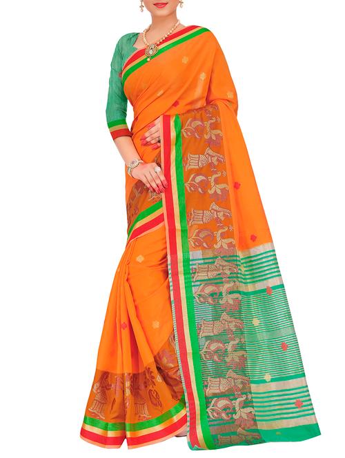 orange silk banarasi saree - 15086219 - Very Small Image - 1