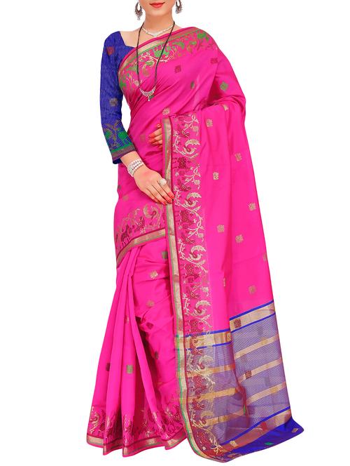 pink silk banarasi saree - 15086225 - Very Small Image - 1