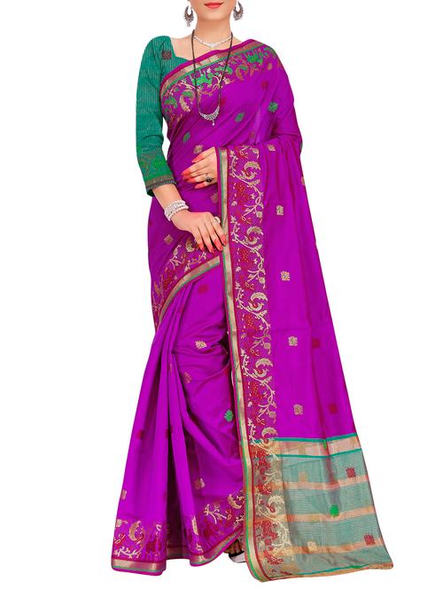 magenta silk banarasi saree - 15086226 - Very Small Image - 1