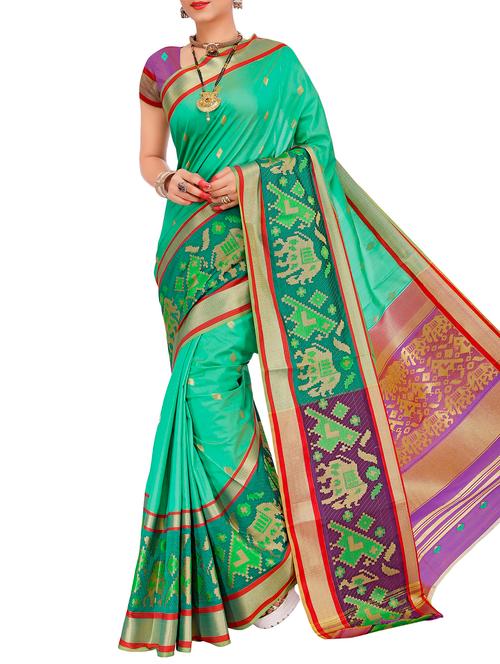 turquoise banarasi silk saree with blouse - 15086256 - Very Small Image - 1