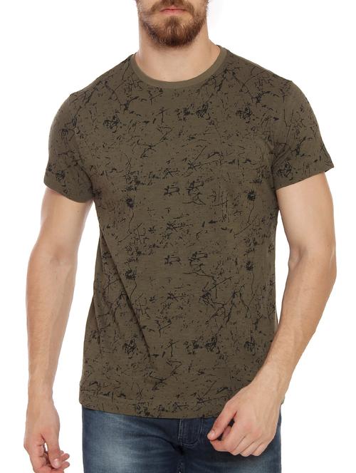 olive green cotton front print tshirt - 15086367 - Very Small Image - 1