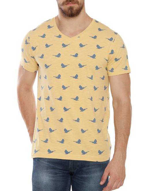 yellow cotton all over print tshirt - 15086370 - Very Small Image - 1