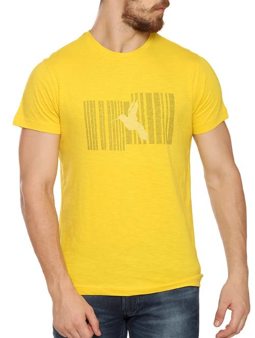yellow cotton chest print tshirt - 15086377 - Very Small Image - 1