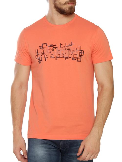 orange cotton chest print tshirt - 15086380 - Very Small Image - 1
