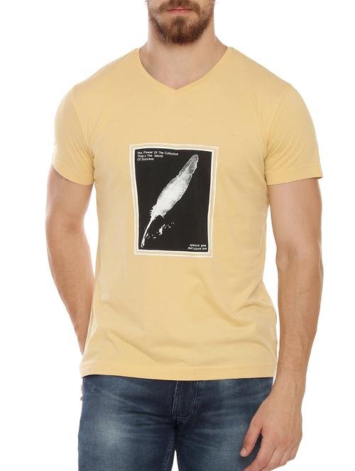 yellow cotton chest print tshirt - 15086382 - Very Small Image - 1