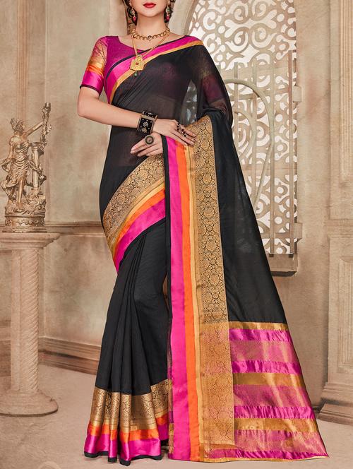black bordered saree with blouse - 15086606 - Very Small Image - 1