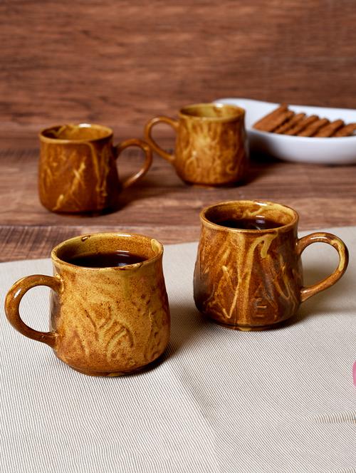 set of 6 hand-carved ceramic glazed mug - 15086673 - Very Small Image - 1