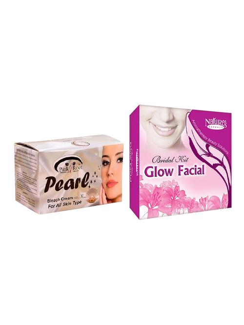 nature's essence bridal kit glow facial 180g + 40ml, pink root pearl bleach 250g - 15087110 - Very Small Image - 1
