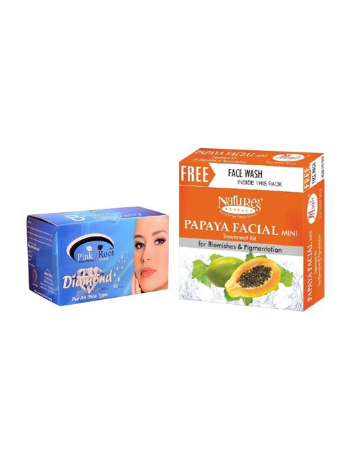 nature's essence papaya facial mini treatment kit for blemishes &pigmentation 52g + 65ml, pink root diamond bleach 250g - 15087166 - Very Small Image - 1