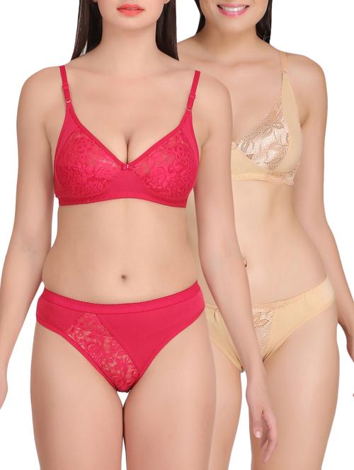 set of 2 multi colored rayon bras and panty set - 15087378 - Very Small Image - 1