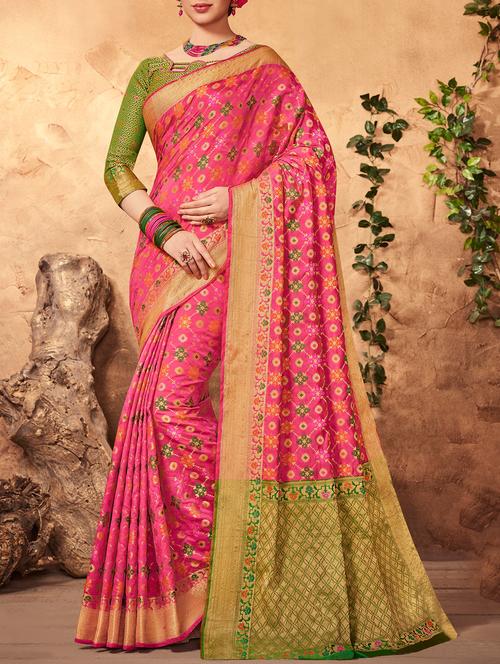pink silk saree with blouse - 15087640 - Very Small Image - 1