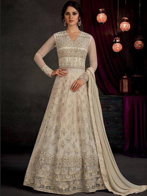 embroidered semi-stitched anarkali suit - 15087745 - Very Small Image - 1