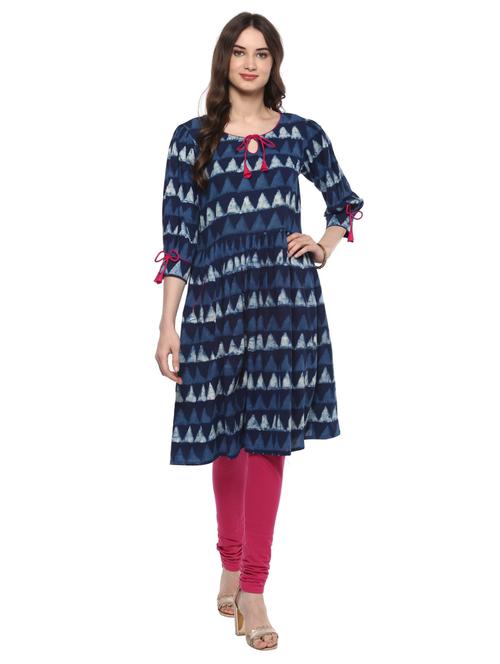 blue cotton flared kurta - 15087911 - Very Small Image - 1