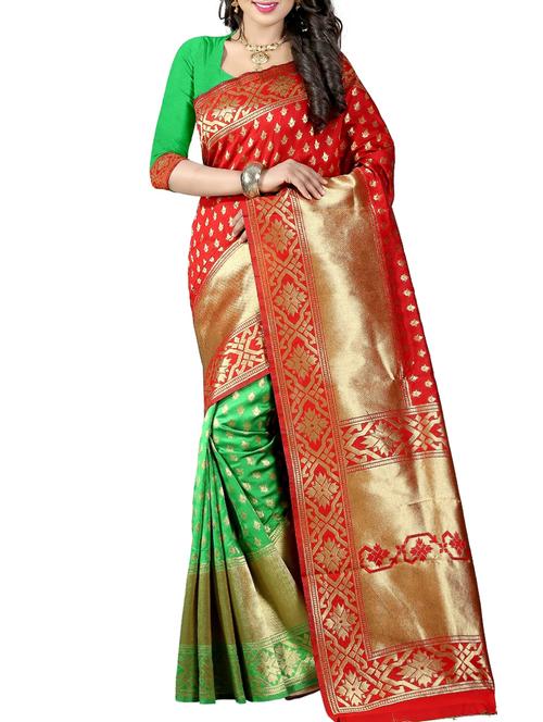 red banarasi silk saree with blouse - 15088063 - Very Small Image - 1