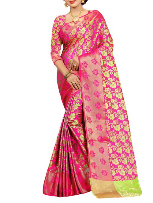 pink art silk kanjivaram saree with blouse - 15088148 - Very Small Image - 1