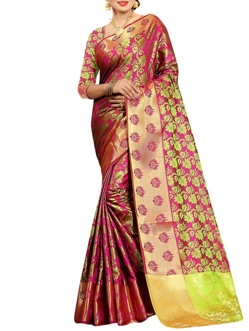 pink art silk kanjivaram saree with blouse - 15088150 - Very Small Image - 1