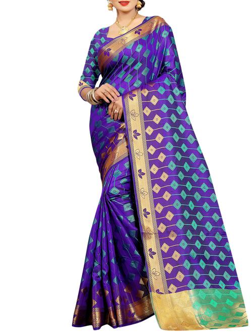 blue art silk saree with blouse - 15088151 - Very Small Image - 1