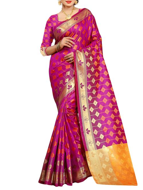 pink art silk saree with blouse - 15088152 - Very Small Image - 1