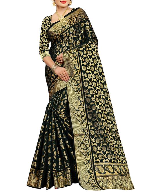 black art silk kanjivaram saree with blouse - 15088158 - Very Small Image - 1