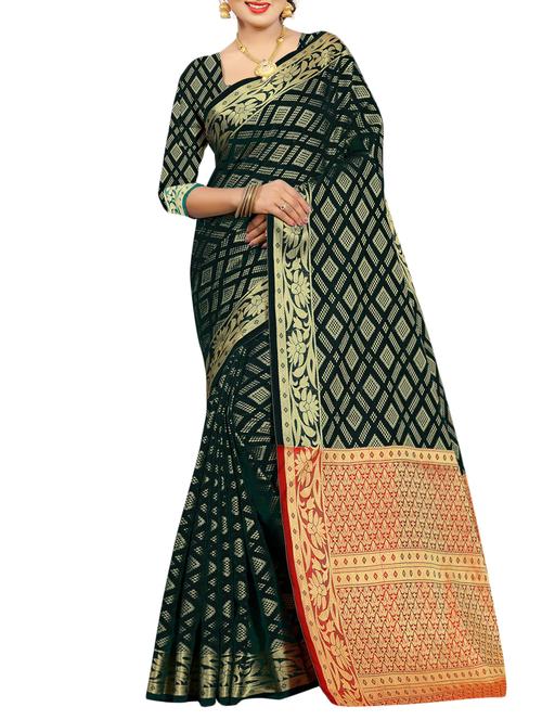 black art silk kanjivaram saree with blouse - 15088162 - Very Small Image - 1