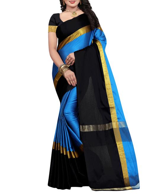 sky blue cotton silk bordered saree with blouse - 15088166 - Very Small Image - 1