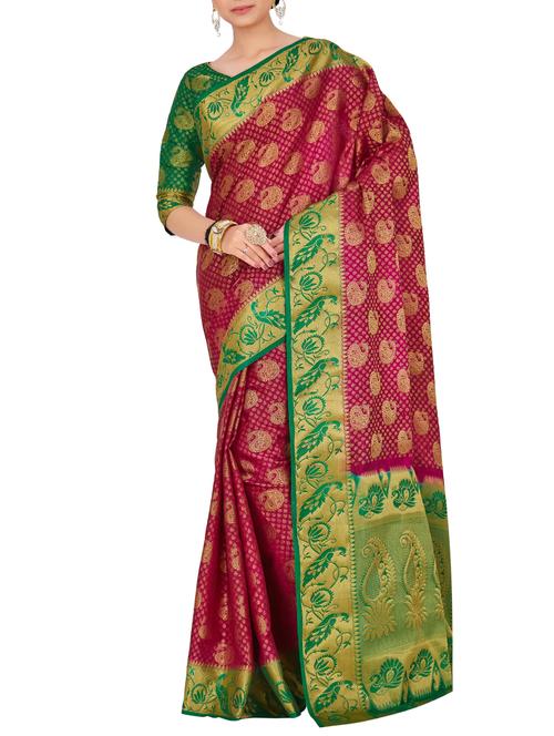 maroon art silk banarasi saree - 15090179 - Very Small Image - 1