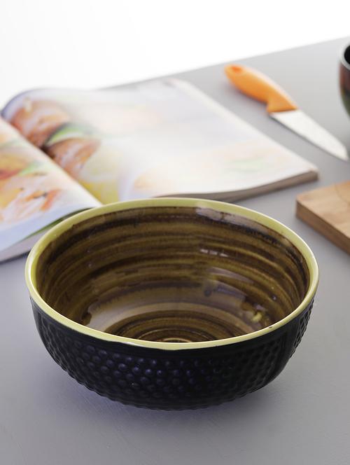 ergonomic crafted serving bowl: solid black & mustard - 15090770 - Very Small Image - 1