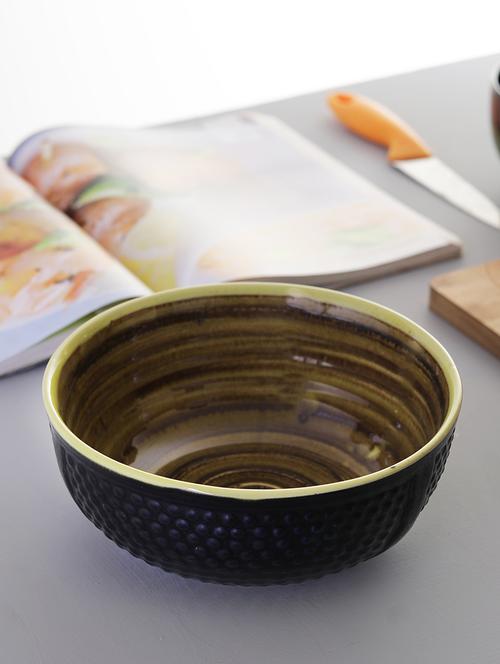 ergonomic crafted serving bowl: solid black & mustard - 15090771 - Very Small Image - 1