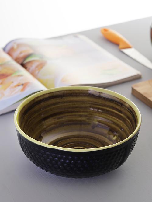 ergonomic crafted serving bowl: solid black & mustard - 15090772 - Very Small Image - 1