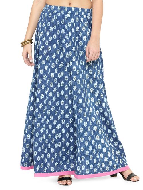 indigo printed a-line skirt - 15090951 - Very Small Image - 1