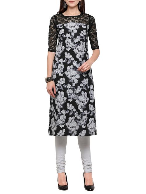 black crepe straight kurta - 15090958 - Very Small Image - 1