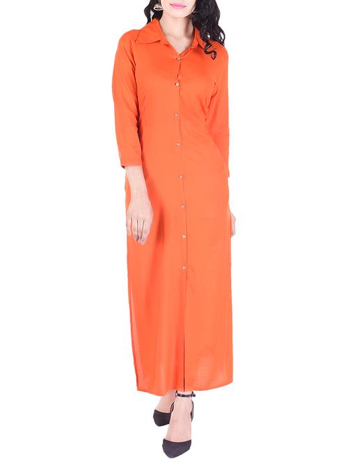 orange rayon solid straight kurta - 15091174 - Very Small Image - 1