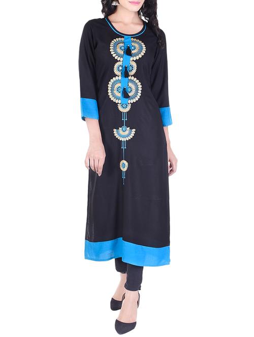 black viscose straight kurta - 15091178 - Very Small Image - 1