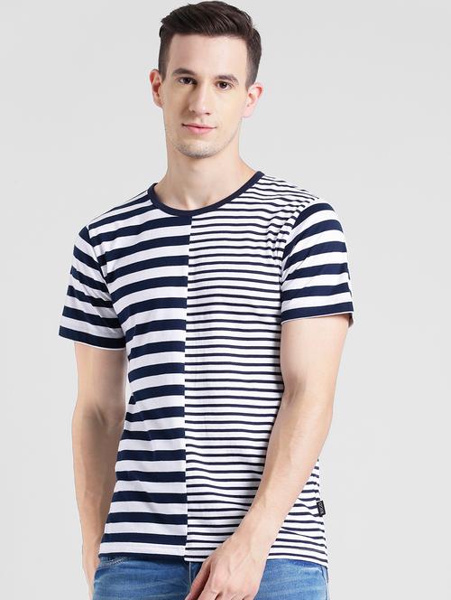 navy blue cotton striped t-shirt - 15092295 - Very Small Image - 1