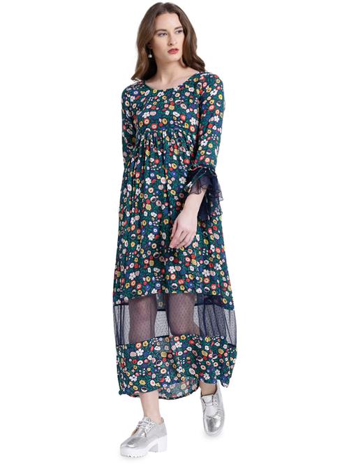 navy blue floral rayon maxi dress - 15092371 - Very Small Image - 1