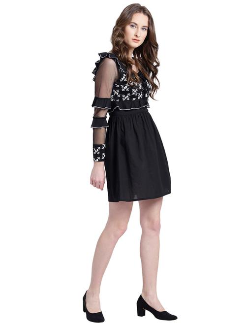 frill detail sheer sleeved flared dress - 15092400 - Very Small Image - 1