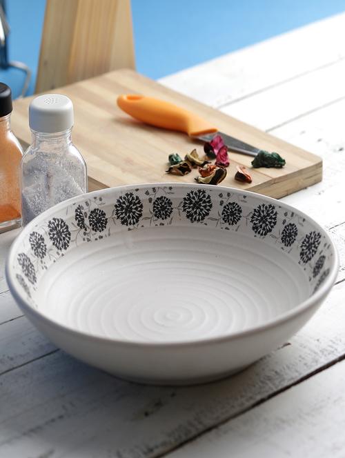 set of 2 handcrafted decal black flowers 10 -inch ceramic flat serveware - 15092477 - Very Small Image - 1
