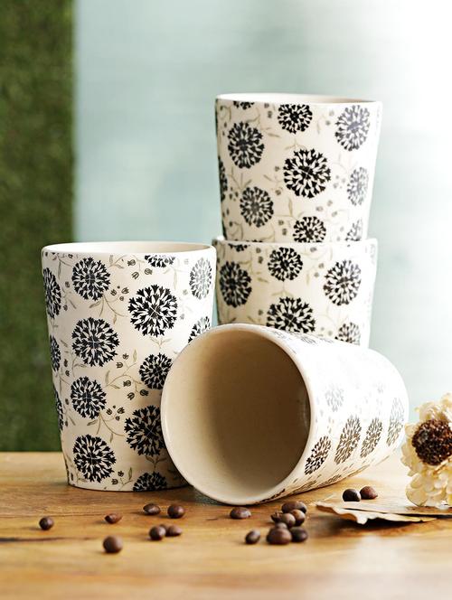 set of 4 handcrafted white matte finish decal ceramic tumblers - 15092491 - Very Small Image - 1