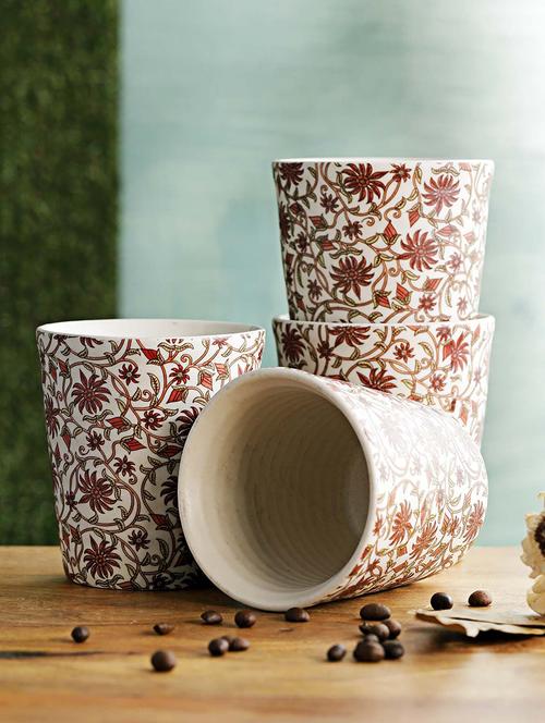 set of 4 handcrafted white matte finish decal ceramic tumblers - 15092493 - Very Small Image - 1