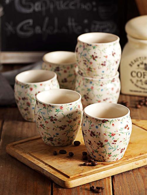 handcrafted white matte finish decal ceramic kullad mugs-set of 6 - 15092530 - Very Small Image - 1