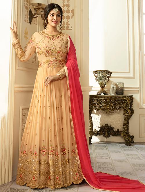 embroidered semi-stitched anarkali suit - 15092569 - Very Small Image - 1