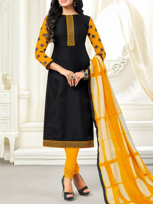 yellow cotton blend unstitched churidaar suits - 15092959 - Very Small Image - 1