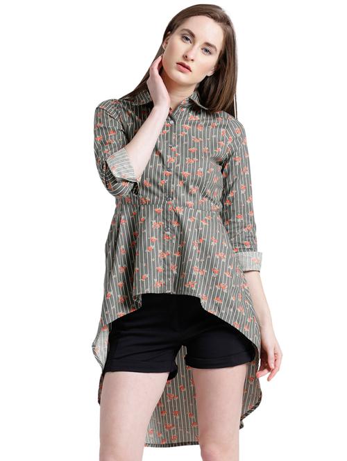 grey printed cotton tunic - 15092970 - Very Small Image - 1