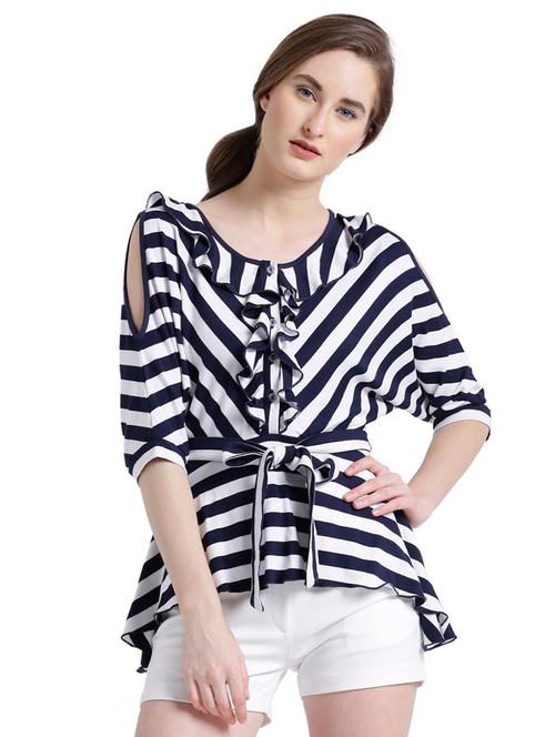 navy blue striped asymmetric top - 15093041 - Very Small Image - 1