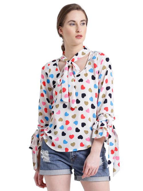 tie up detail heart print top - 15093048 - Very Small Image - 1