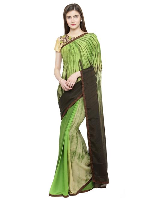 women's printed green colored saree - 15093251 - Very Small Image - 1